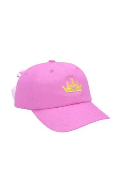 Bits & Bows Kids'  Princess Crown Twill Bow Baseball Hat In Pink
