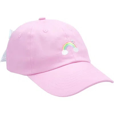 Bits & Bows Babies'  Rainbow Sparkle Twill Bow Baseball Hat In Pink