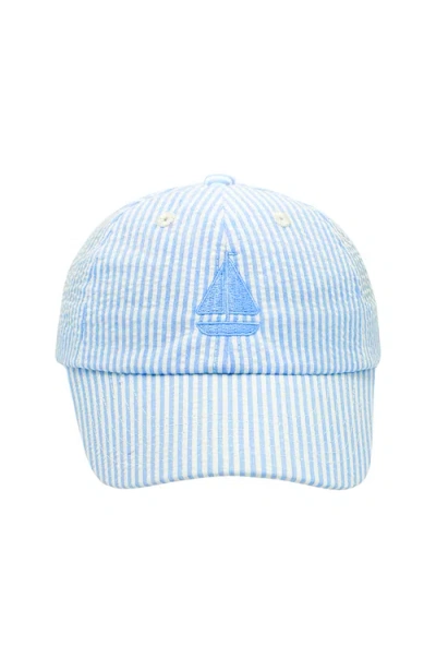 Bits & Bows Kids'  Sailboat Blue Seersucker Baseball Hat
