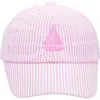 Bits & Bows Sailboat Seersucker Bow Baseball Hat In Pink