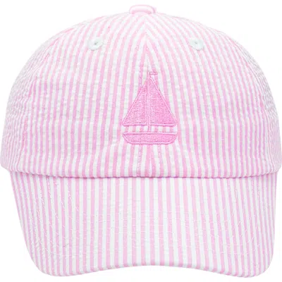 Bits & Bows Kids'  Sailboat Seersucker Bow Baseball Hat In Pink