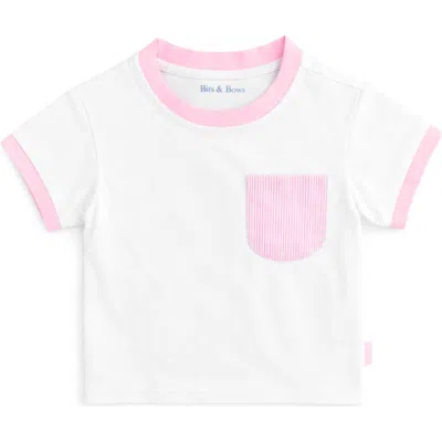 Bits & Bows Babies'  Seersucker Pocket T-shirt In White