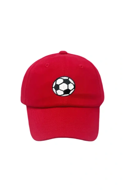 Bits & Bows Kids'  Soccer Ball Twill Baseball Hat In Red