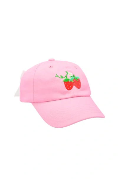 Bits & Bows Kids'  Strawberry Fields Twill Bow Baseball Hat In Pink