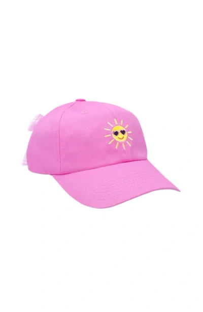 Bits & Bows Babies'  Sun Love Twill Bow Baseball Hat In Pink