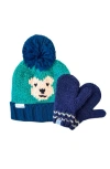 Bits & Bows Teddy Bear Knit Hat/mittens Bundle In Blue