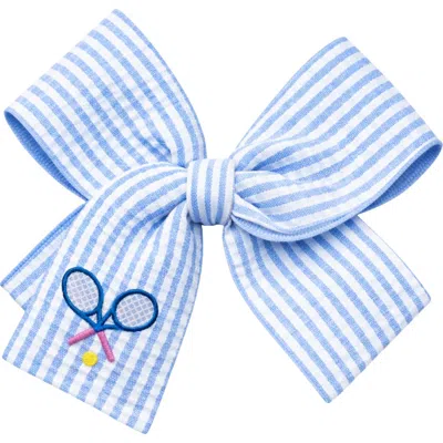 Bits & Bows Kids'  Tennis Rackets Seersucker Hair Bow In Blue