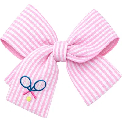 Bits & Bows Kids'  Tennis Rackets Seersucker Hair Bow In Pink