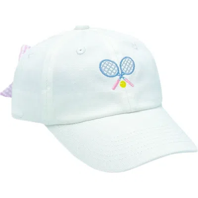 Bits & Bows Kids'  Tennis Rackets Twill Bow Baseball Hat In White