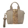 Bixi Awotan Women's Gold / Grey Kelly Gray & Furry Gold Top Handle Bag Handbag, Gold Hardware. Includes Removabl