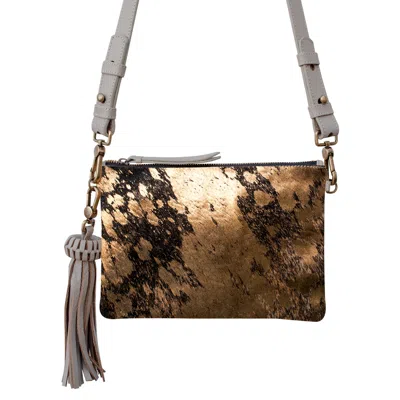 Bixi Awotan Women's Grey / Gold Kahlo Medium Size Crossbody Bag Gray And Gold Furry Leather Bag With Detachable 