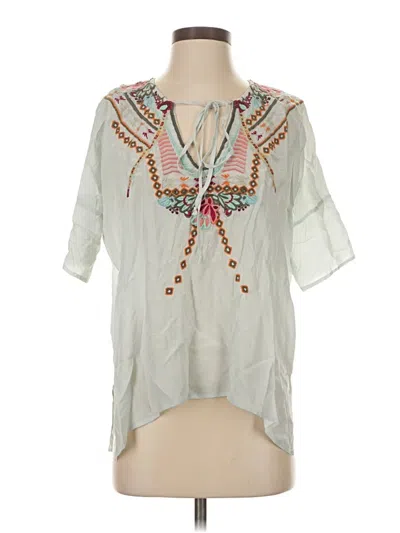 Pre-owned Biya 3/4 Sleeve Silk Top Gray Plunge Neckline Tops