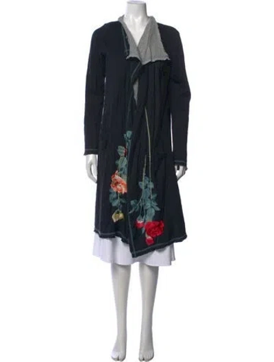 Pre-owned Biya Floral Print Open Front Sweater In Blue