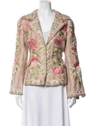 Pre-owned Biya Linen Floral Print Blazer In Neutral