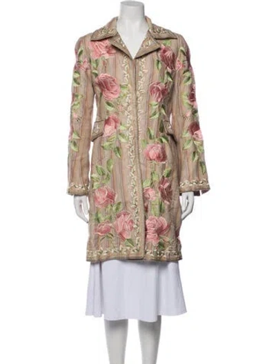 Pre-owned Biya Linen Floral Print Coat In Multi