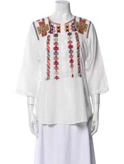 Pre-owned Biya Printed Scoop Neck Tunic In White