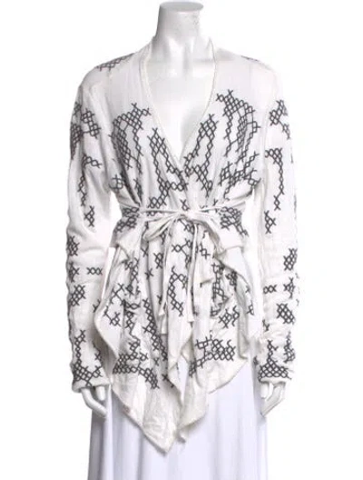 Pre-owned Biya Printed V-neck Sweater In White