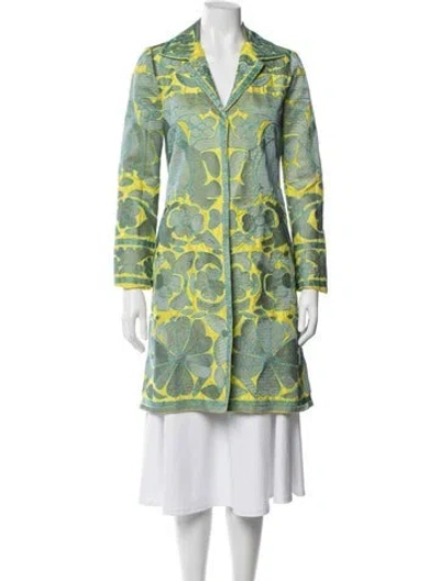 Pre-owned Biya Silk Floral Print Coat In Green