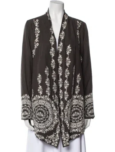 Pre-owned Biya Silk Floral Print Jacket In Brown