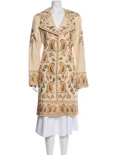 Pre-owned Biya Silk Paisley Print Trench Coat In Neutral