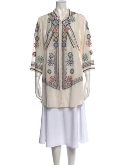Pre-owned Biya Silk Printed Top In Neutrals