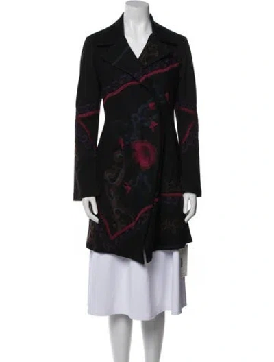 Pre-owned Biya Wool Printed Trench Coat In Black