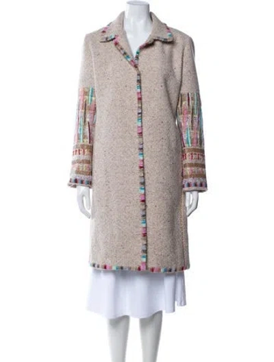 Pre-owned Biya Wool Tweed Pattern Coat In Neutrals