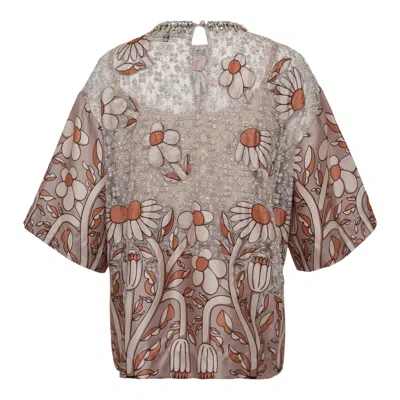 Biyan Beaded Mix Lace And Twill Silk Top In Multi