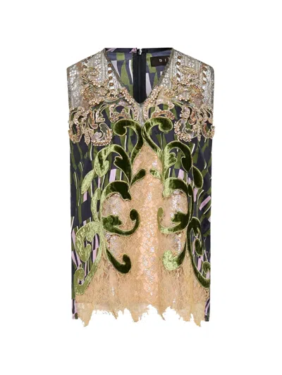 Biyan Bead-embellished Lace-trim Silk Blouse In Multi