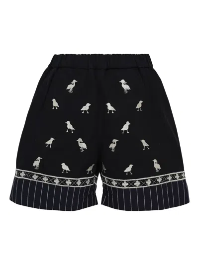 Biyan Bird-embroidered Shorts In Black