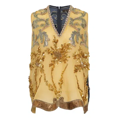 Biyan Embellished Duo Tone Organza Top In Blue