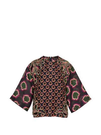 Biyan Embellished Leaf-print Top In Brown