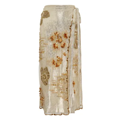Biyan Embellished Mix Tulle Skirt In Neutral