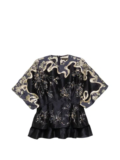 Biyan Embellished Taffeta Blouse In Black
