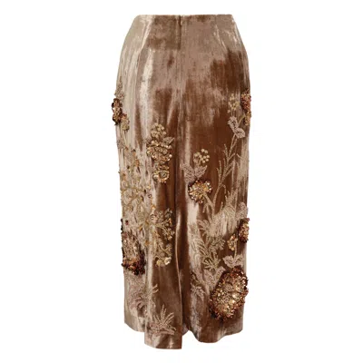 Biyan Embellished Velvet Slim Midi Skirt
