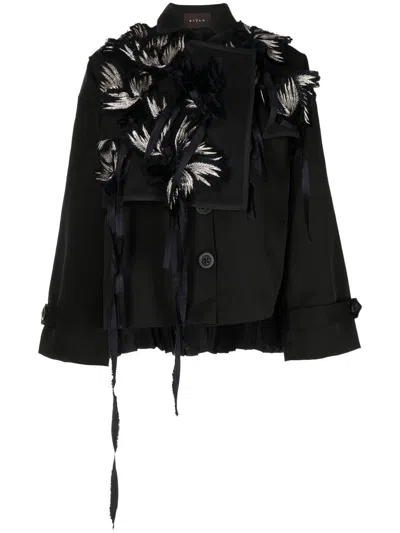 Biyan Feather-appliqué Detail Layered Jacket In Black