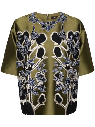 Biyan Floral-embroidered Blouse In Green
