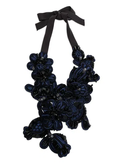 Biyan Floral-embroidered Necklace In Blue
