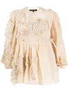 Biyan Embroidered Puff-sleeve Silk Top In Neutrals