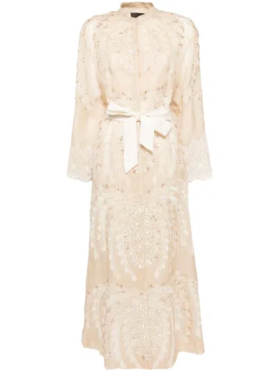 Biyan Floral Embroidery Oversized Coat In Neutrals