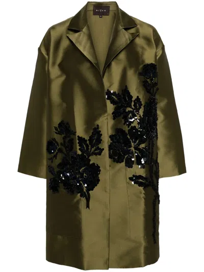 Biyan Floral-motif Satin Coat In Green
