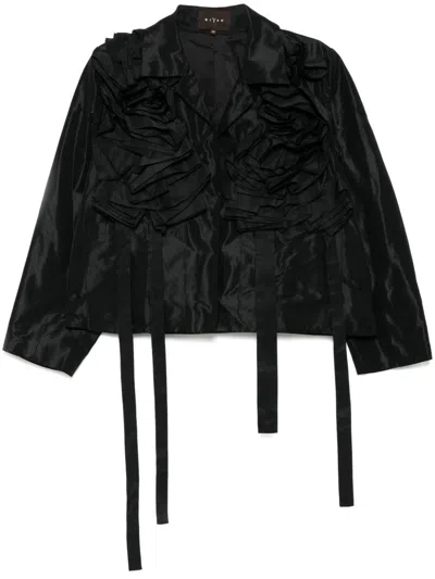 Biyan Floral Pleated Oversized Jacket In Black