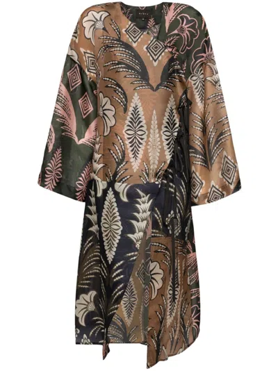 Biyan Floral Print Oversized Coat In Brown