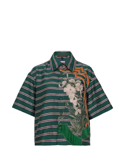 Biyan Floral-print Striped Shirt In Green