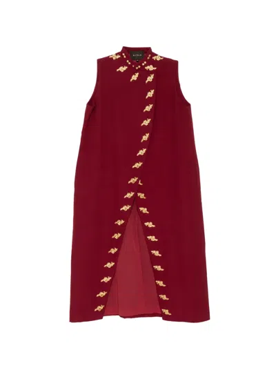 Biyan Gabardine Embellished Vest Coat In Red