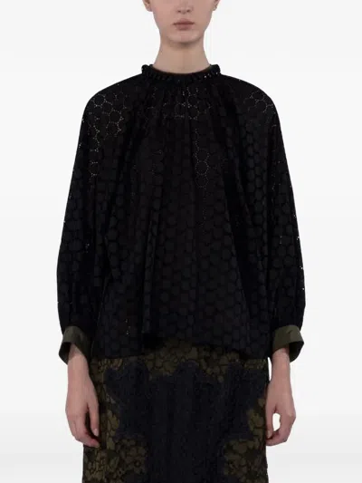 Biyan Gathered Neckline Eyelet Blouse In Multi