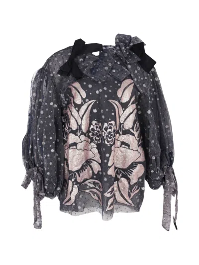 Biyan Gathered-sleeve Double Layer Blouse In Gray