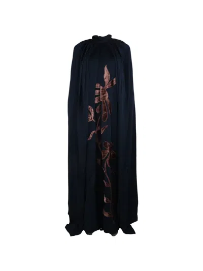 Biyan Indara Velvet-appliqué Cape Dress In Blue