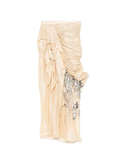 Biyan Linen Draped Midi Skirt In Neutral