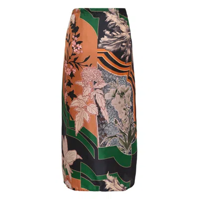 Biyan Mix Lace Twill Silk Print Skirt